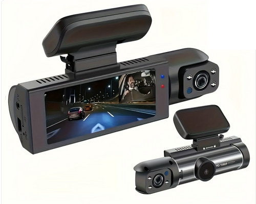 Dashcam dual con cámara frontal, cámara de cabina y pantalla